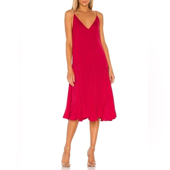 Rhode Cleo Satin Slip Dress in Lipstick Red Sz L - Picture 1 of 14